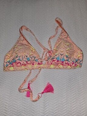 Gianni Bini sz Large Multicolored Bikini Top Only Lace Up Back with Tassels